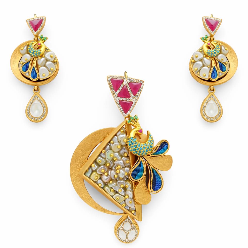 Peacock Ruby Ear Rings Set